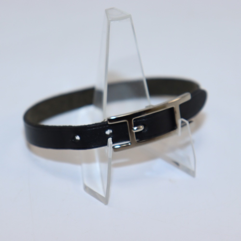 Hermès H Leather Bracelet Black Leather Palladium Hardware Paris France